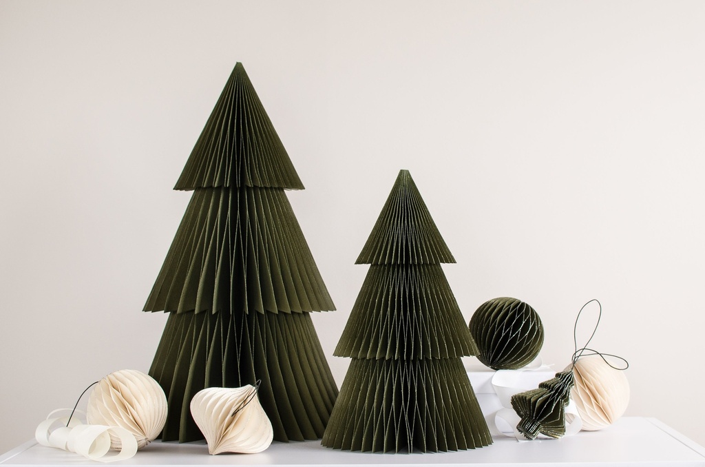 [9741356957936] Deluxe Paper Christmas Tree Olive/Glitter