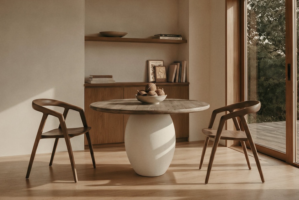 [1215M-10-84-114] Rustic Blanc Olay Round Dining Table