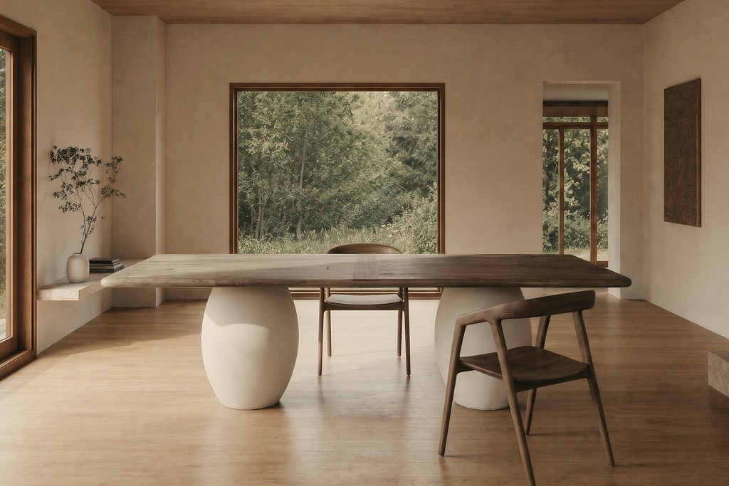 [1215M-11-84-114] Rustic Blanc Olay Rectangular Dining Table
