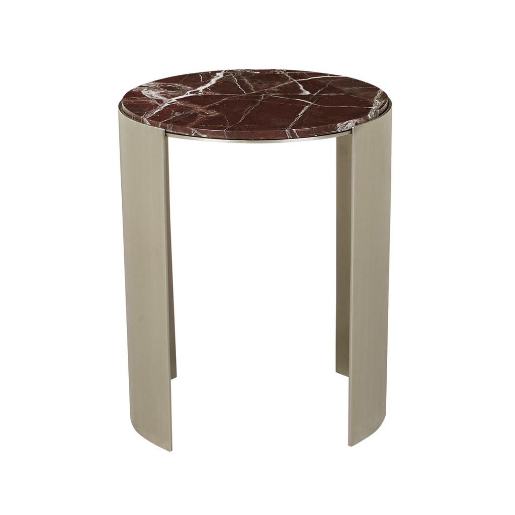 [LTO-SILAS-CRES-MAR-BRUSHED-STAINLESS-STEEL-MATT-ROUGE-MARBLE] Silas Crescent Marble Side Table - Brushed Stainless Steel - Matt Rouge Marble