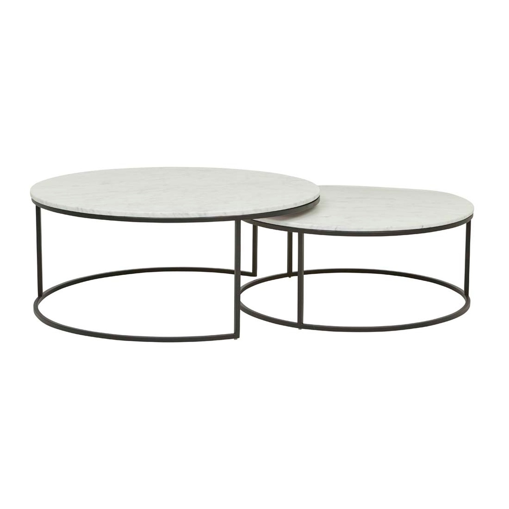 Elle Round Marble Nest Coffee Tables - Matt White Marble - Black Metal
