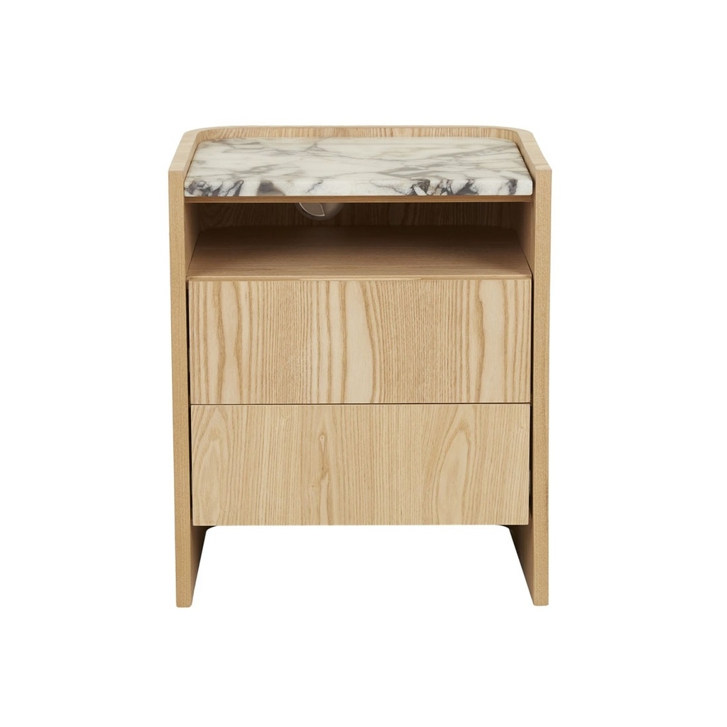 [ELISE-2-DRAWER-SMALL-BEDSIDE-NATURAL-ASH-MATT-OCEAN-MARBLE-SIDE-ELSIE-2DR-SM-MATT-OCEAN-MARBLE] Elsie 2 Drawer Small Bedside - Natural Ash - Matt Ocean Marble