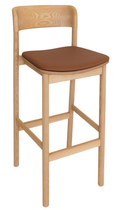 [NF090114 Tan] Matilda Timber Barstool with Upholstered Seat