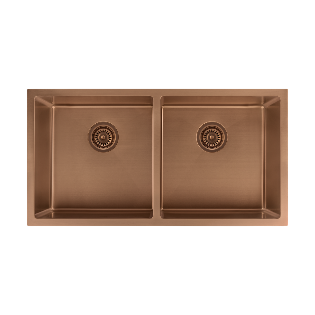 [10243] Zalo Double Kitchen Sink 855mm - Brushed Copper