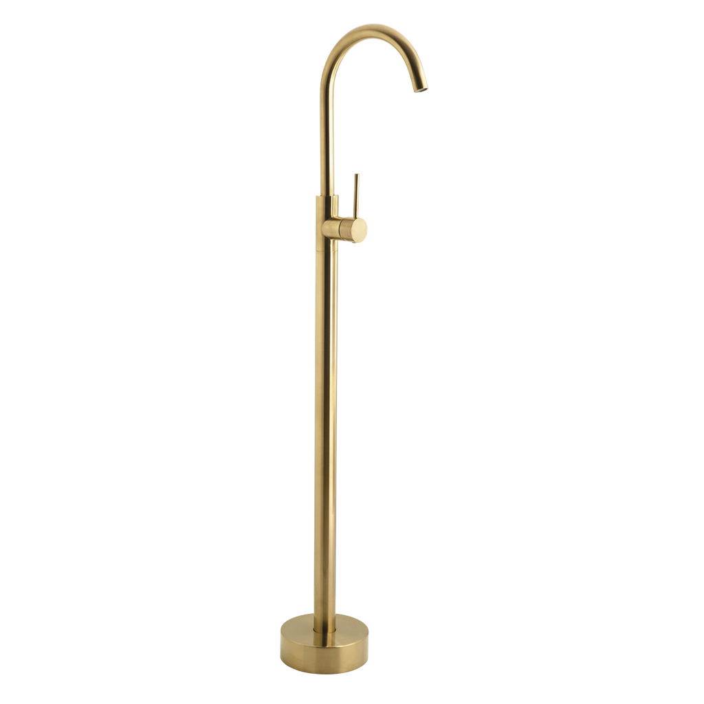 Elysian Floor Mounted Basin/Bath Filler with Mixer - Brushed Brass