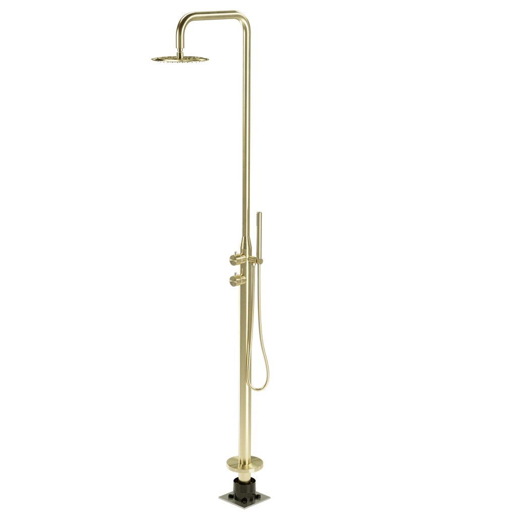 [13061] Sola Freestanding Outdoor Shower Set - Brushed Brass