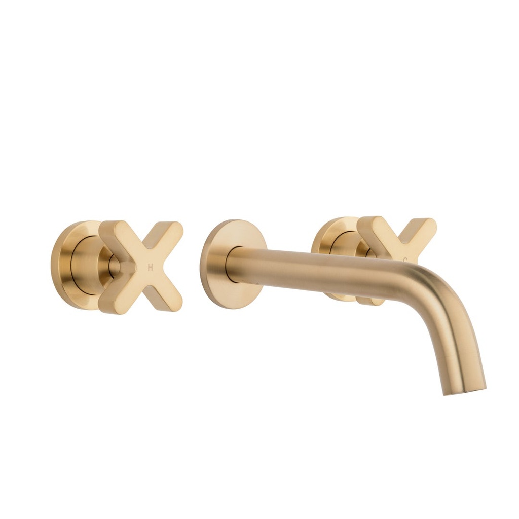 [14251-LF] Cross Assembly Taps &amp; Spout Set - Brushed Brass