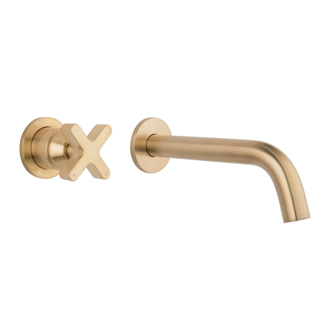 [14258-LF] Cross Progressive Mixer & Spout Set - Brushed Brass