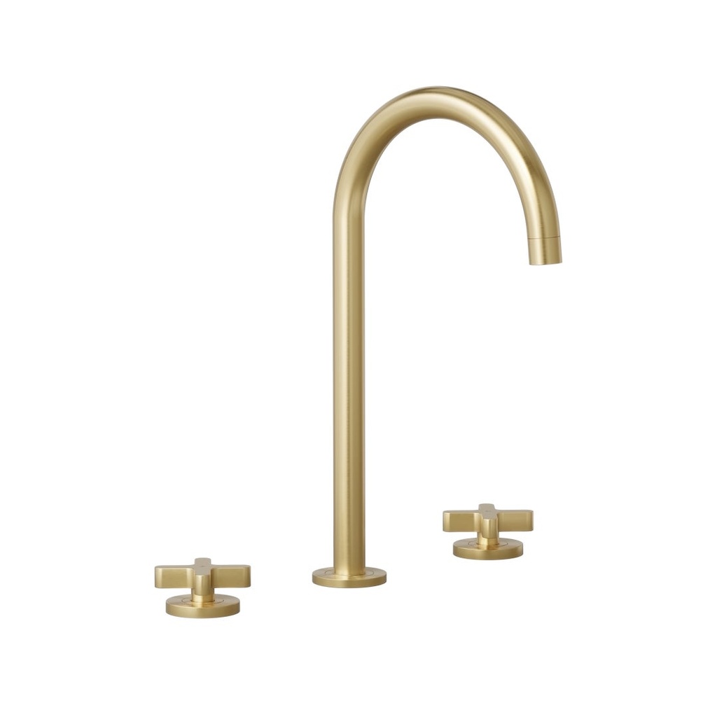 [14440-LF] Cross Assembly Bench Mounted Set - Brushed Brass