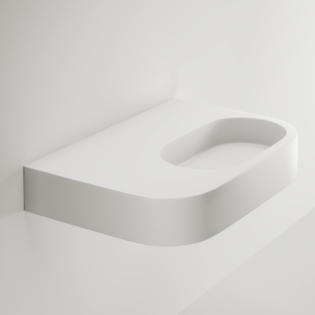[14768] Aliro Accessible Wall-Hung Basin - Left Shelf - Gloss White