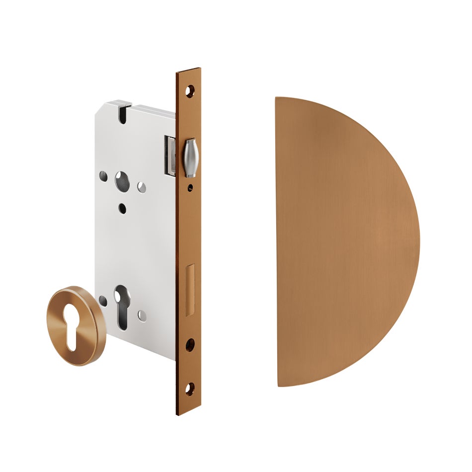 [16274] Imes Half Moon Entry Door Pull & Lock Set - Brushed Copper