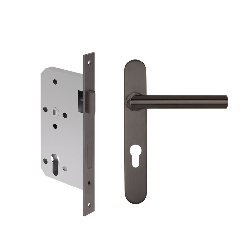 [16307] Davis Entry Door Handle & Lock Set - Brushed Gunmetal