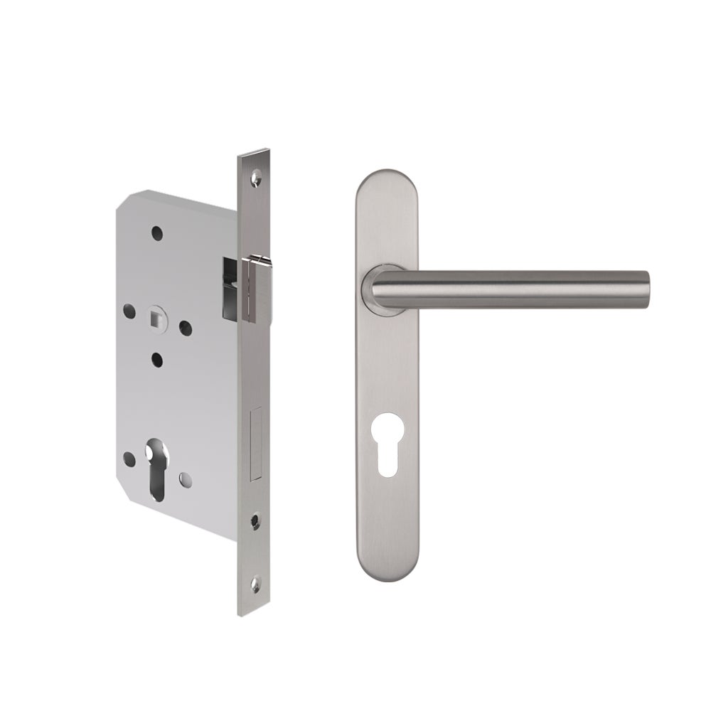 [16308] Davis Entry Door Handle & Lock Set - Stainless Steel