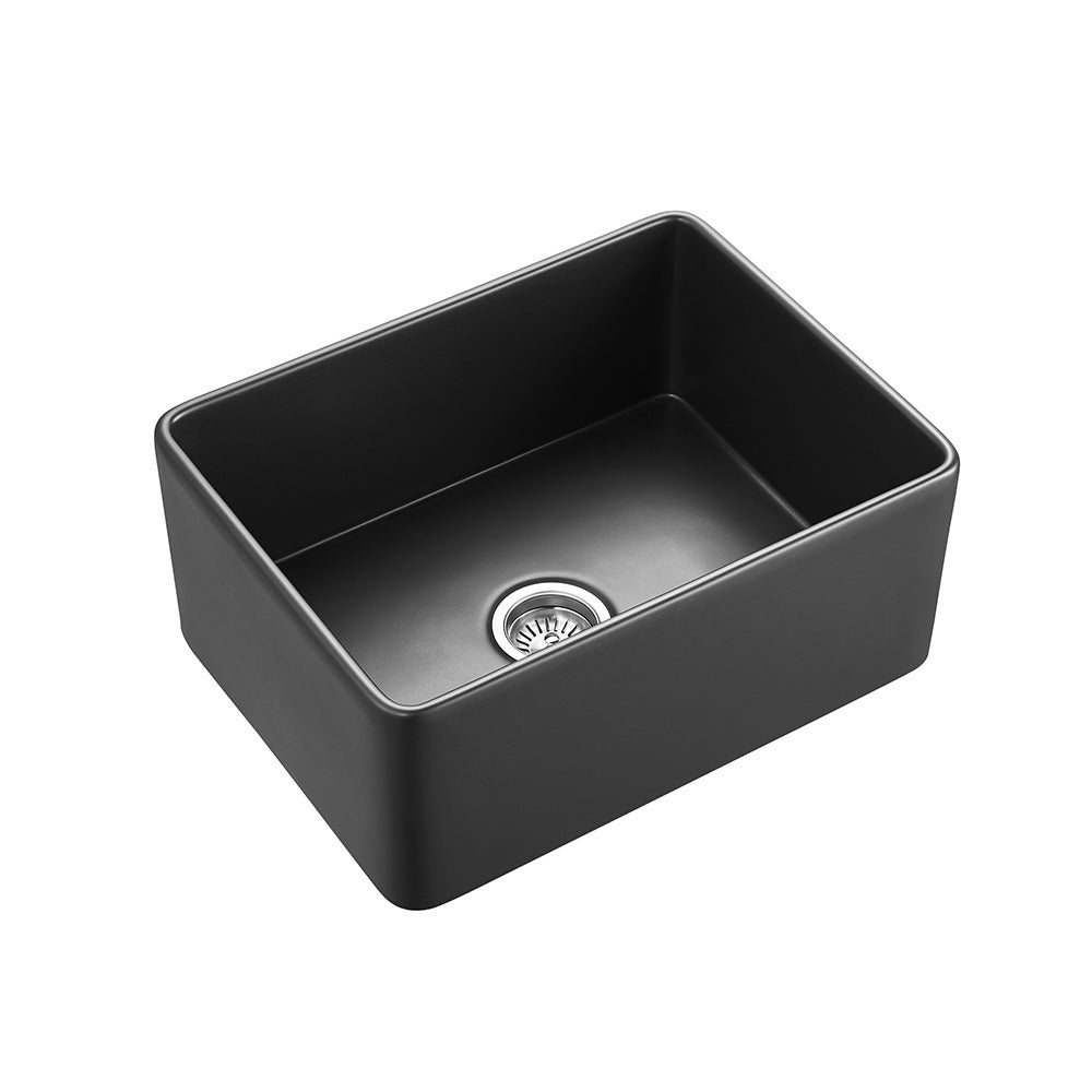 [16353] Hartley Small Single Farmhouse Fireclay Sink - Satin Black
