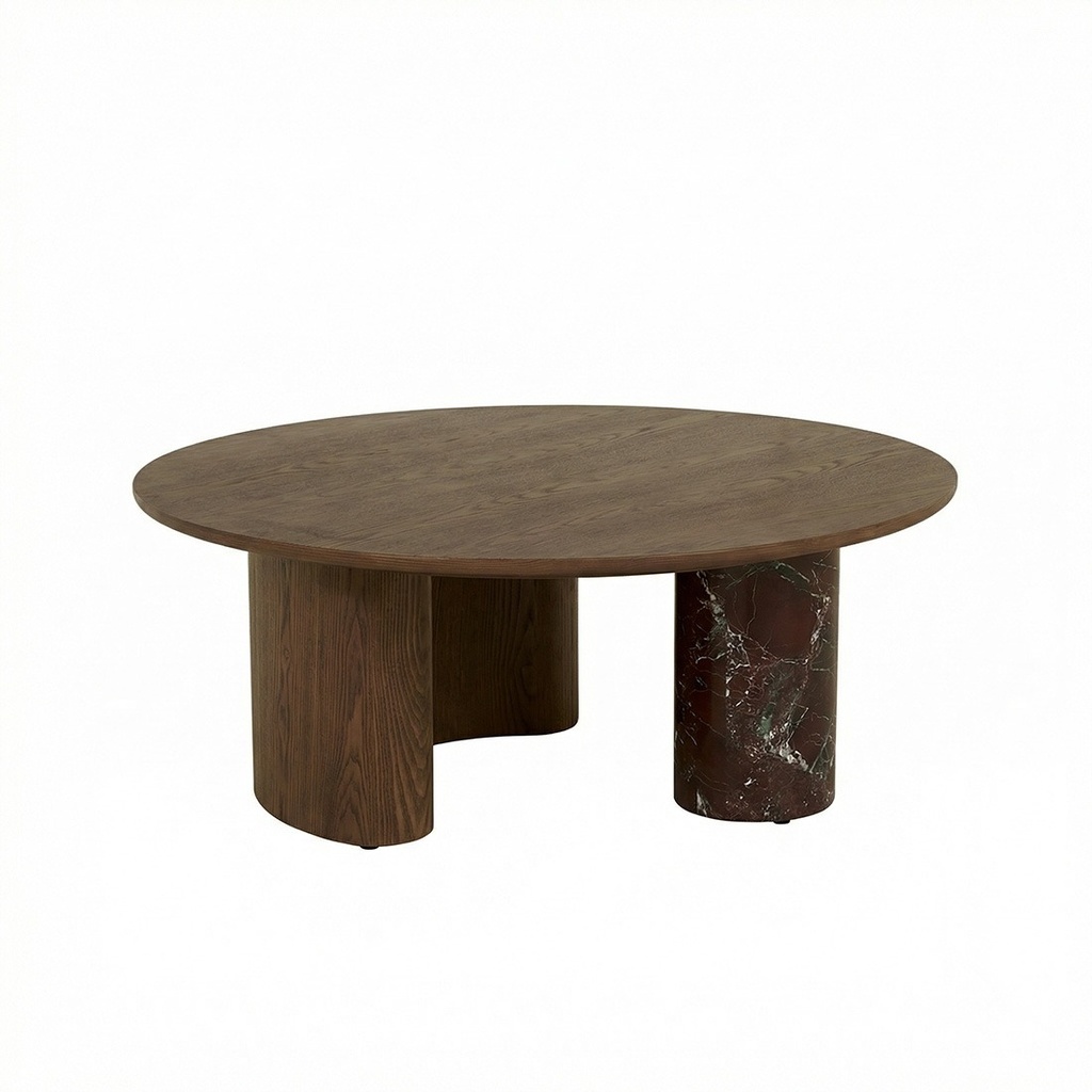 [HELIO-COFFEE-TABLE-SMOKED-ASH-MATT-ROUGE-MARBLE-CTO-HEL-X-MATT-ROUGE-MARBLE] Helio Coffee Table - Smoked Ash - Matt Rouge Marble
