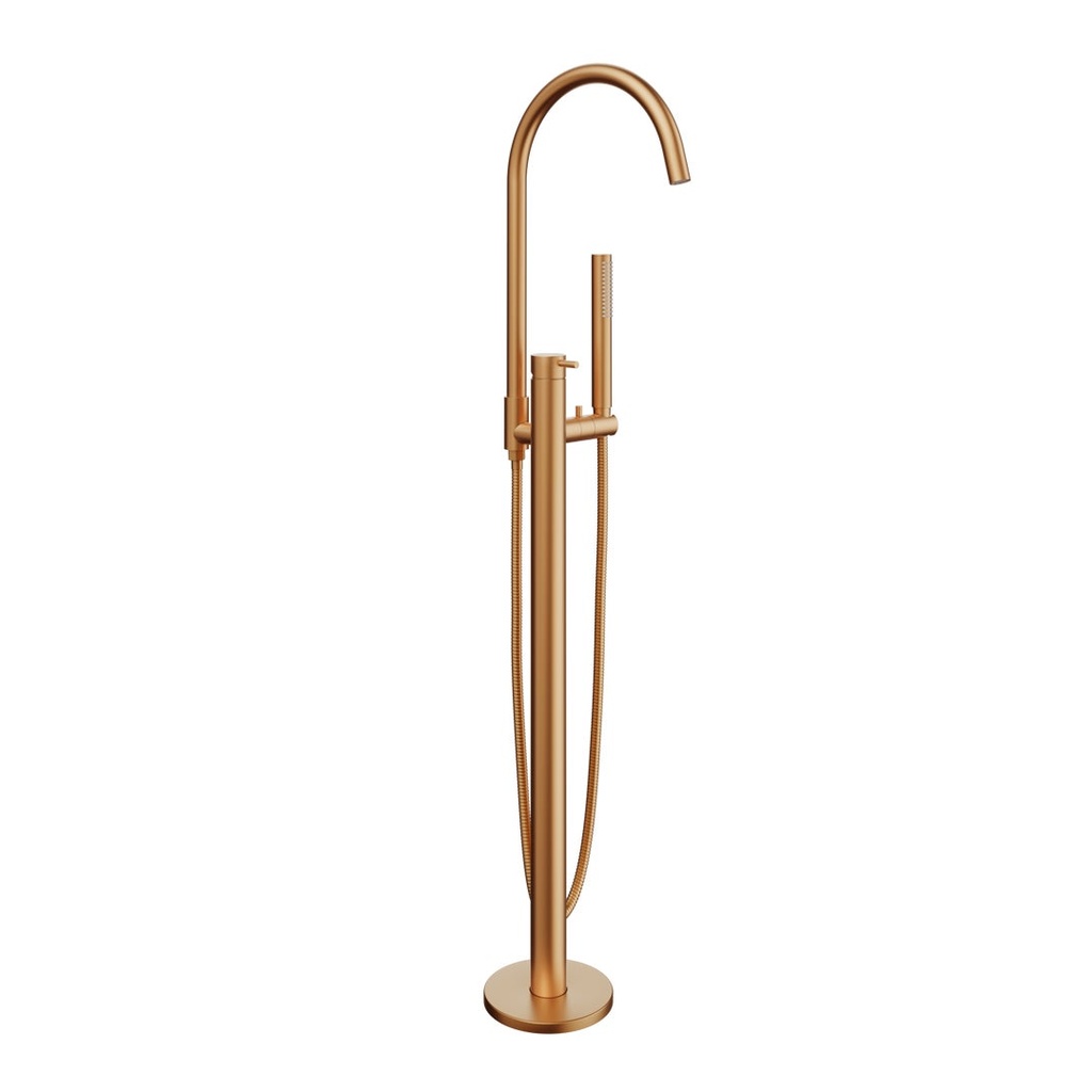 [17138] Elysian Floor Mounted Bath Filler with Hand Shower - Brushed Copper