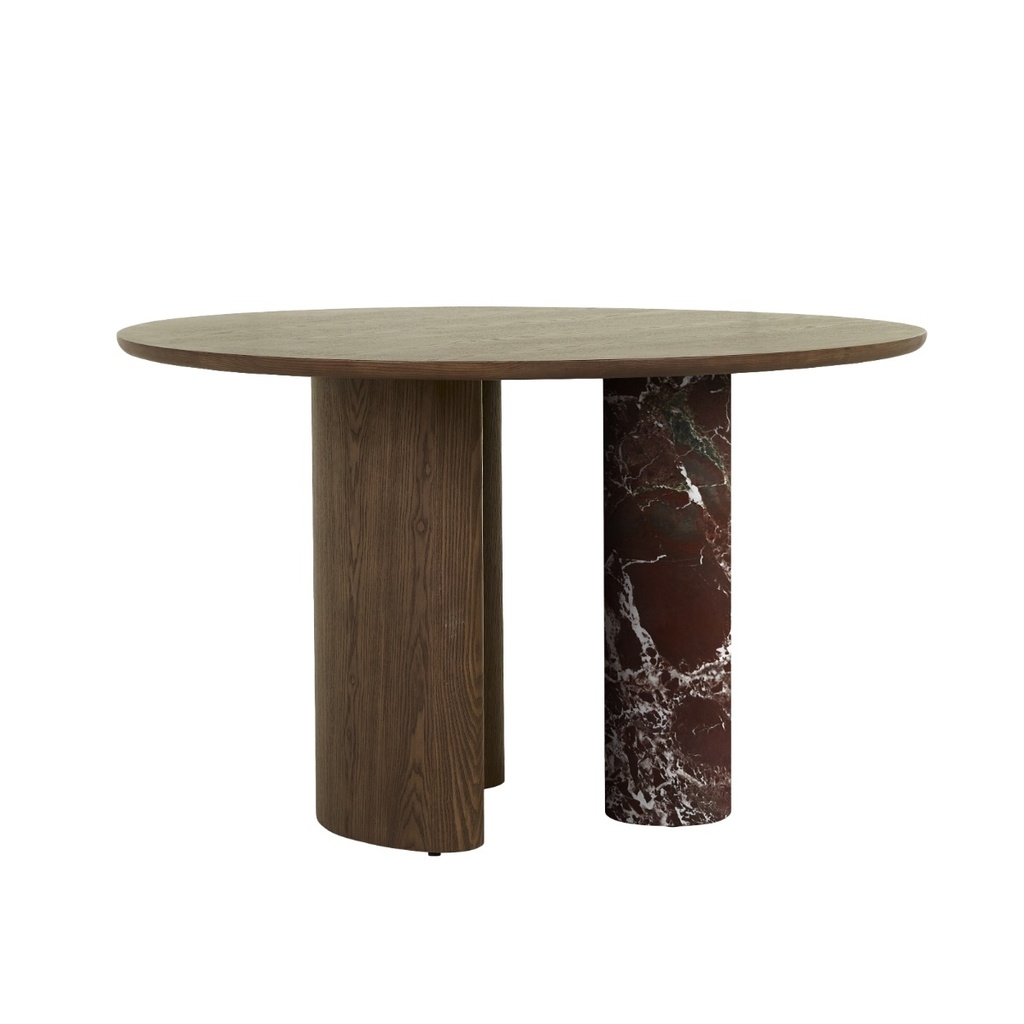 [HELIO-ROUND-DINING-TABLE-SMOKED-ASH-MATT-ROUGE-MARBLE-DT-HEL-RD-X-MATT-ROUGE-MARBLE] Helio Round Dining Table - Smoked Ash - Matt Rouge Marble