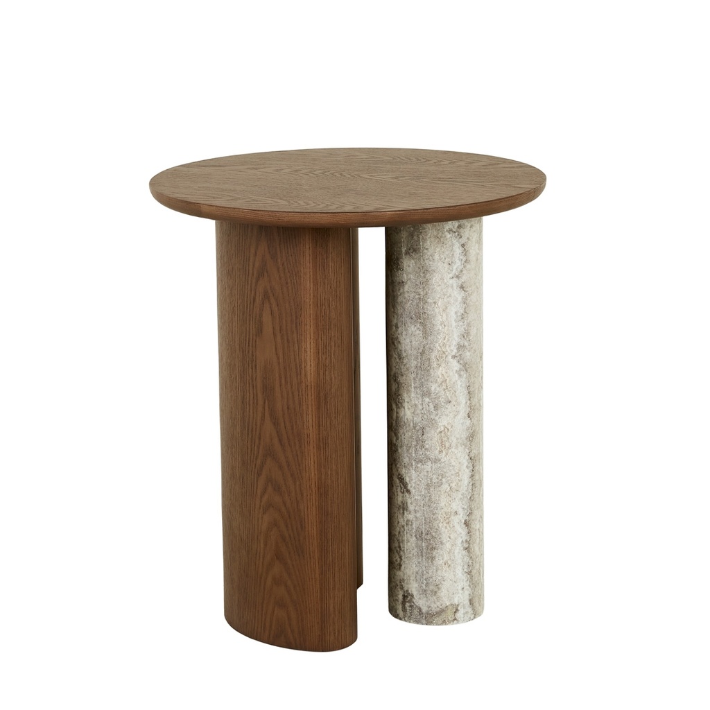 [HELIO-SIDE-TABLE-SMOKED-ASH-NATURAL-TRAVERTINE-LTO-HEL-NATURAL-TRAVERTINE] Helio Side Table - Smoked Ash - Natural Travertine