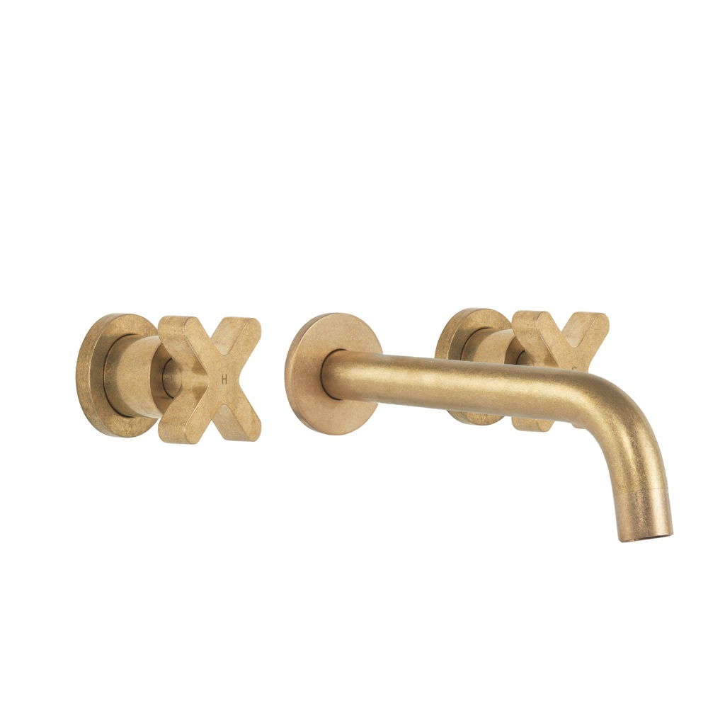 [20047] Cross Assembly Taps & Spout Set - Tumbled Aged Brass