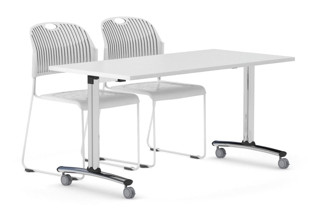 Folding / Flip Top Mobile Meeting Room Table with Wheel Chrome Legs Domino [1600L x 700W]