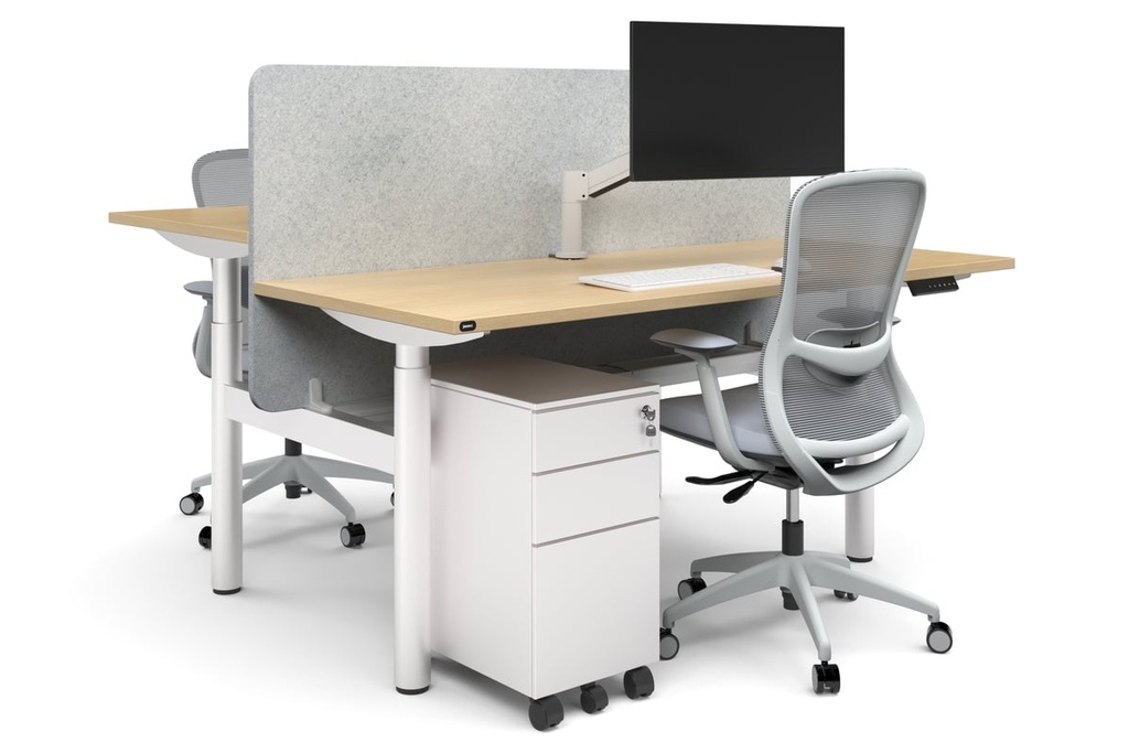 [FLHW2148PT,NONE,NONE|1496,0,0()] Flexi Height Adjustable 2 Person H-Bench Workstation - White Frame [1400L x 800W with Cable Scallop]