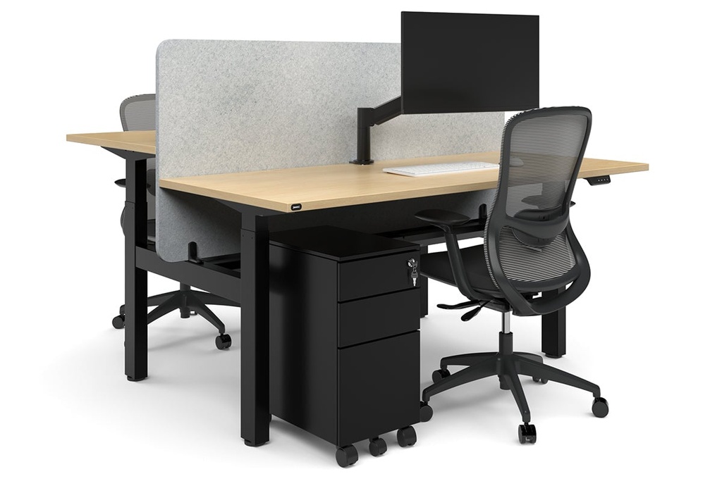 [JRHB2147PT-V2,NONE,NONE|1298,0,0()] Just Right Height Adjustable 2 Person H-Bench Workstation - Black Frame [1400L x 700W]