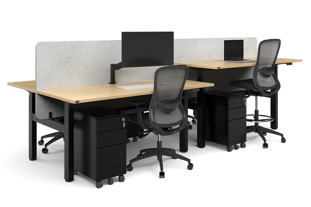 [JRHB4187PT-V2,NONE,NONE|2761,0,0()] Just Right Height Adjustable 4 Person H-Bench Workstation - Black Frame [1800L x 700W]