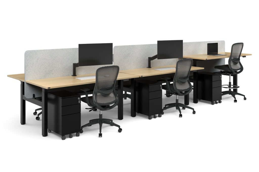 [JRHB6187PT-V2,NONE,NONE|4010,0,0()] Just Right Height Adjustable 6 Person H-Bench Workstation - Black Frame [1800L x 700W]