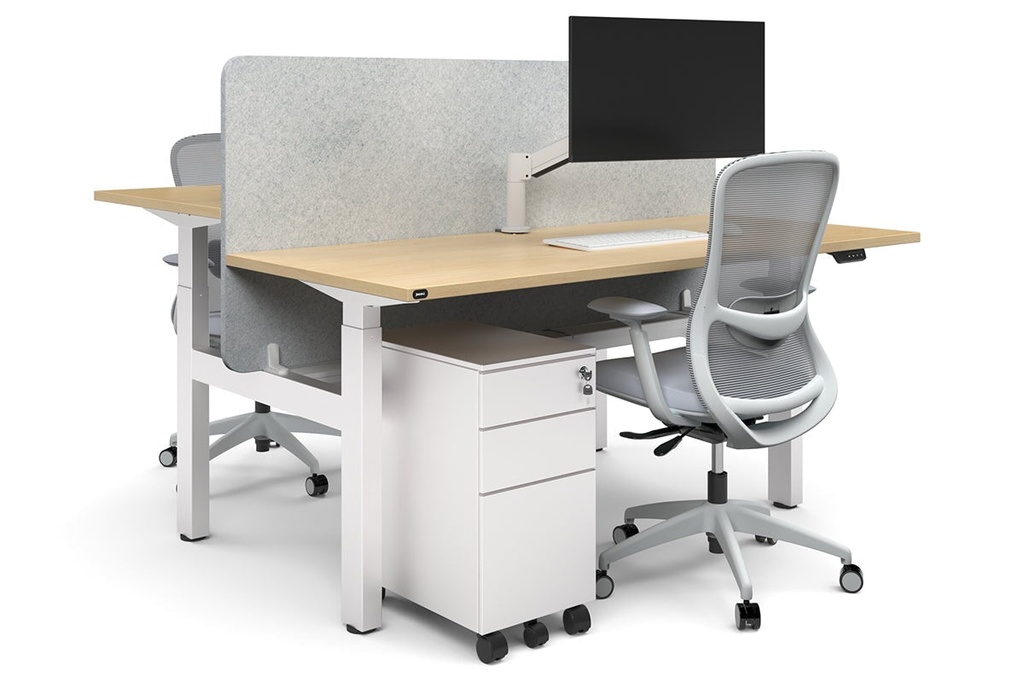Just Right Height Adjustable 2 Person H-Bench Workstation - White Frame [1800L x 800W with Cable Scallop]