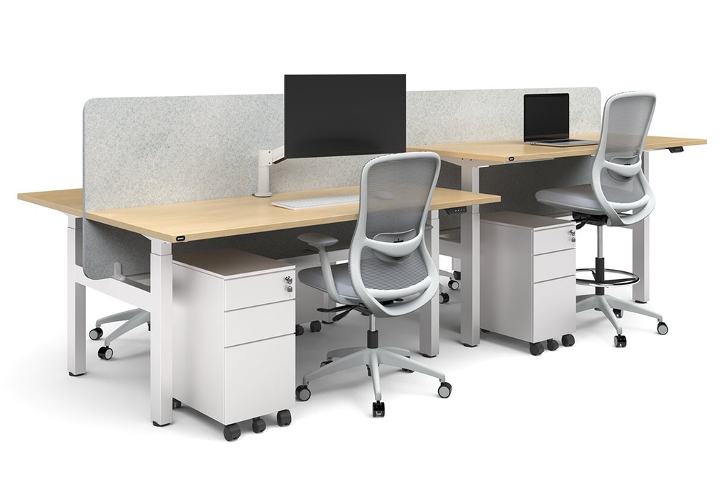Just Right Height Adjustable 4 Person H-Bench Workstation - White Frame [1600L x 800W]