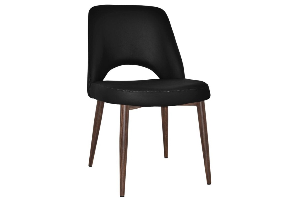 [KSCALMELWVBK|373()] EZ Hospitality Cairo Indoor Armless Chair Metal Base - Light Walnut 4 Leg