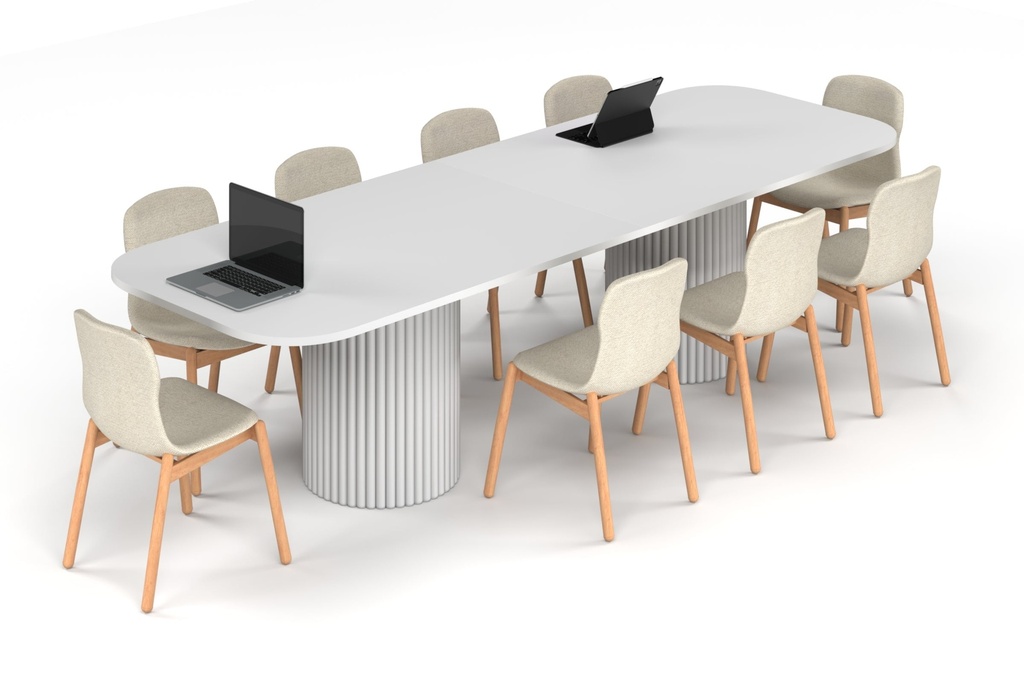 Baobab Circular Base Boardroom Table - Large Rounded Corners [3000L x 1000W with Large Rounded Corners]