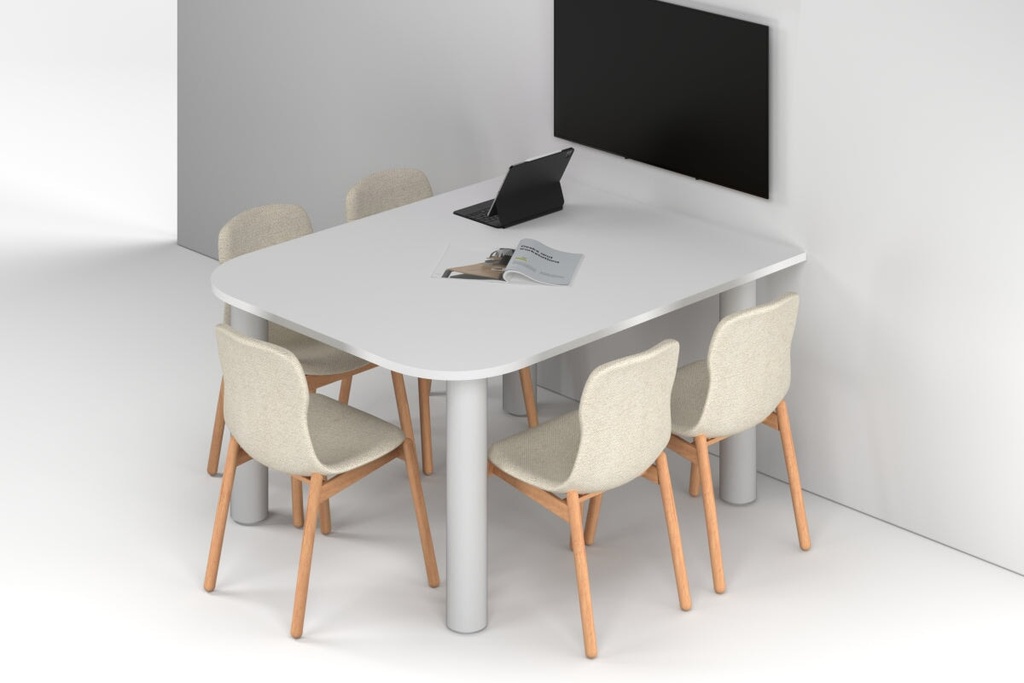 Quadro Cylinder Leg Modern Half Meeting Table - Large Rounded Corners [1500L x 1200W with Large Rounded Corners]