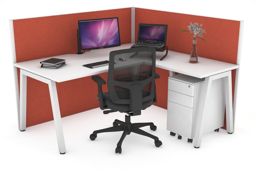 [NONE,HQA1418.W.WT.GS,NONE|0,1760,0()] Horizon Quadro A Legs L-Shaped Corner Office Desk [1400L x 1800W with Cable Scallop]