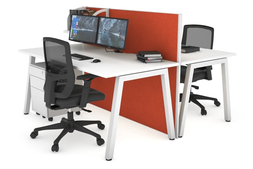 [NONE,HQAB2128.W.WT.GS,NONE|0,1216,0()] Horizon Quadro 2 Person Bench A Legs Office Workstation [1200L x 800W with Cable Scallop]