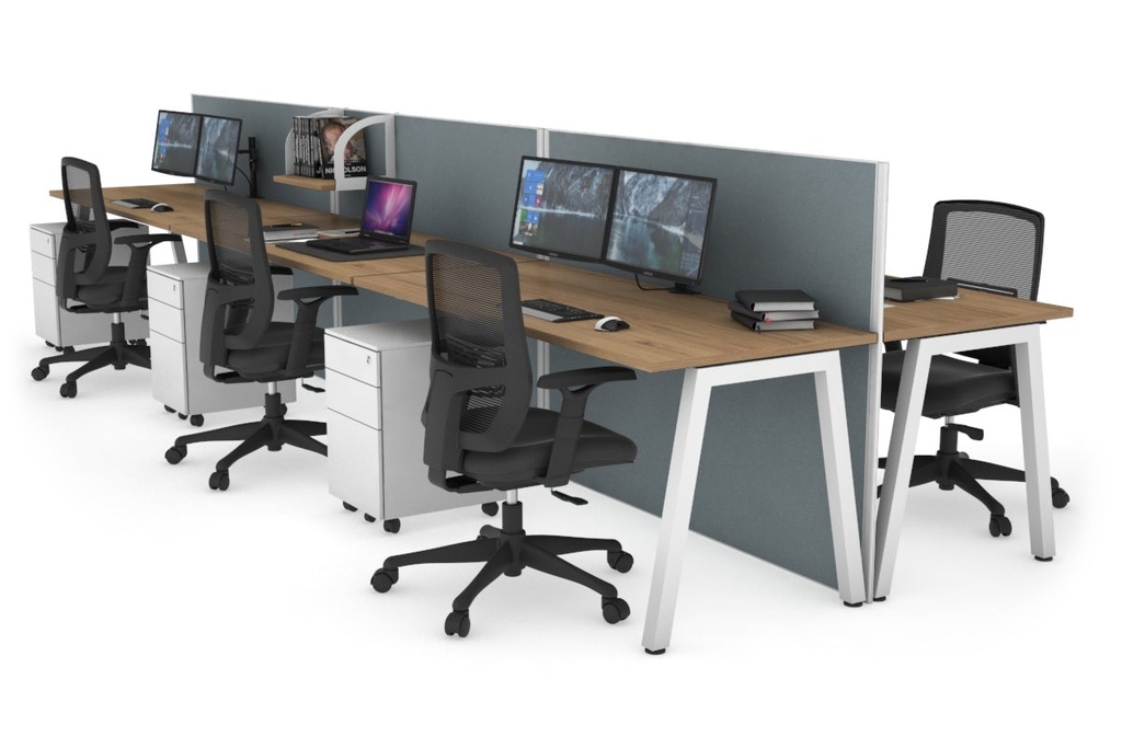 [NONE,HQAB6127.W.WT.GS,NONE|0,3694,0()] Horizon Quadro 6 Person Bench A Legs Office Workstation [1200L x 700W]