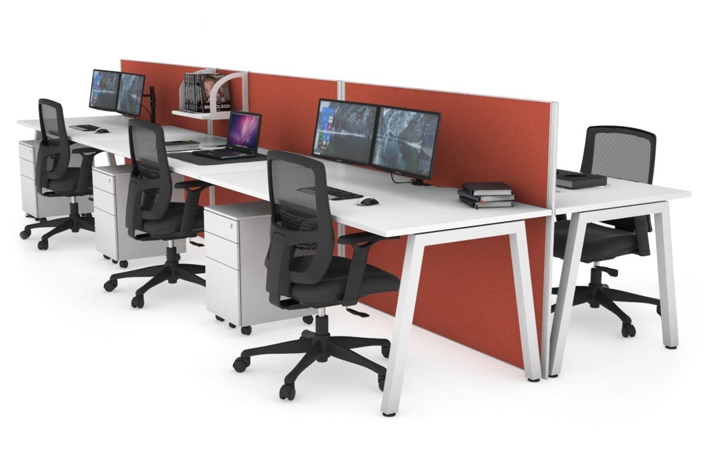 [NONE,HQAB6128.W.WT.GS,NONE|0,3776,0()] Horizon Quadro 6 Person Bench A Legs Office Workstation [1200L x 800W with Cable Scallop]