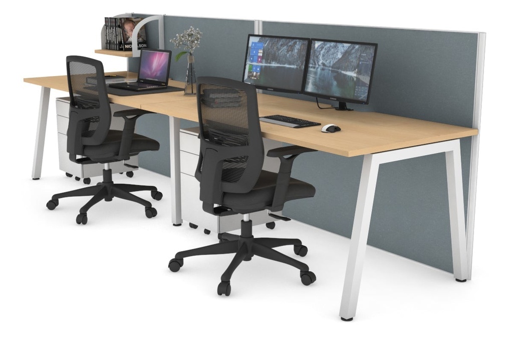 [NONE,HQAR2148.W.WT.GS,NONE|0,1862,0()] Horizon Quadro 2 Person Run A Legs Office Workstation [1400L x 800W with Cable Scallop]
