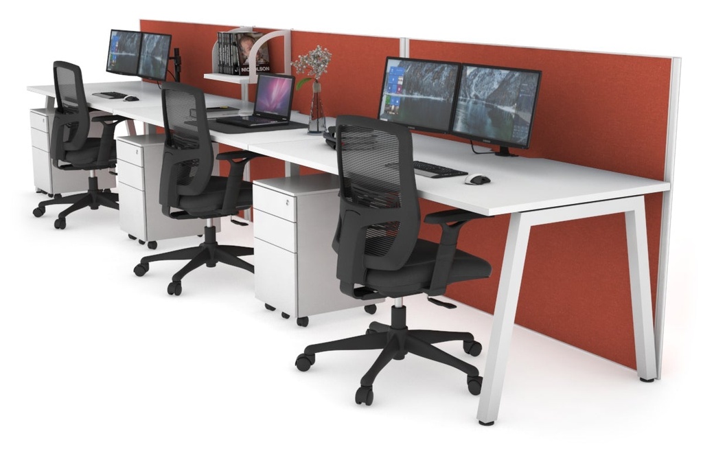[NONE,HQAR3128.W.WT.GS,NONE|0,2540,0()] Horizon Quadro 3 Person Run A Legs Office Workstation [1200L x 800W with Cable Scallop]