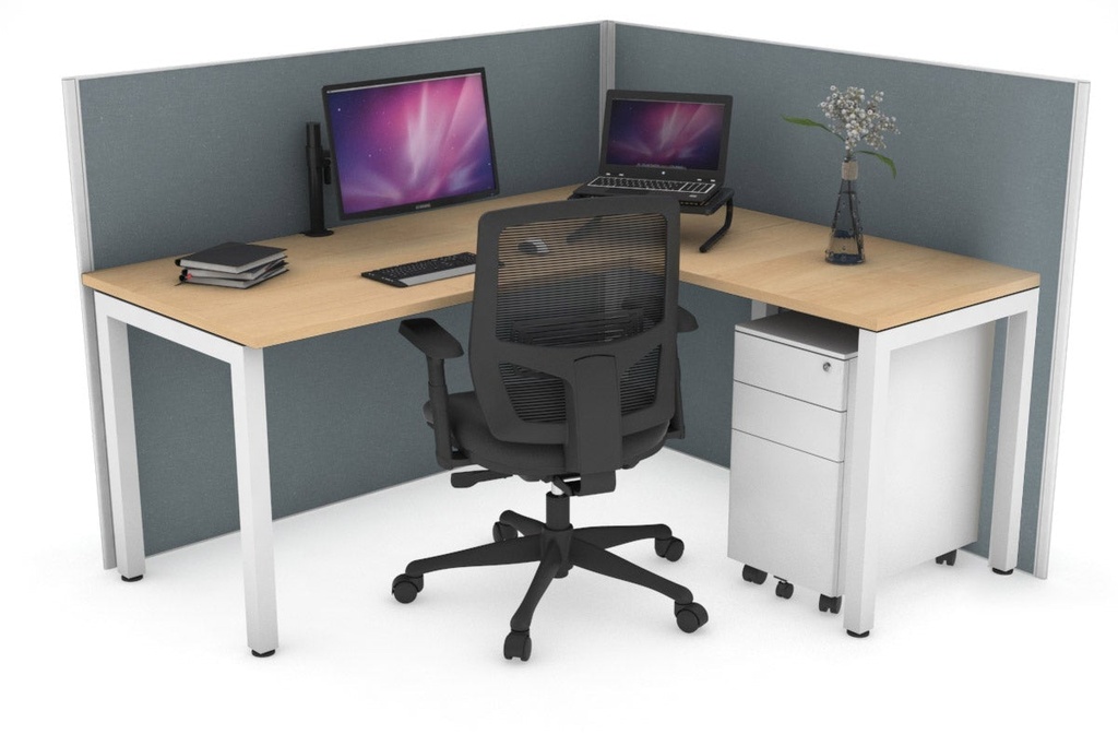 [NONE,HQS14145.W.WT.GS,NONE|0,1711,0()] Horizon Quadro Square Legs L-Shaped Corner Office Desk [1400L x 1450W]