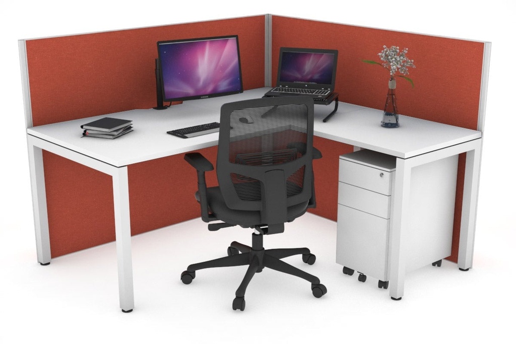 [NONE,HQS1618.W.WT.GS,NONE|0,1797,0()] Horizon Quadro Square Legs L-Shaped Corner Office Desk [1600L x 1800W with Cable Scallop]