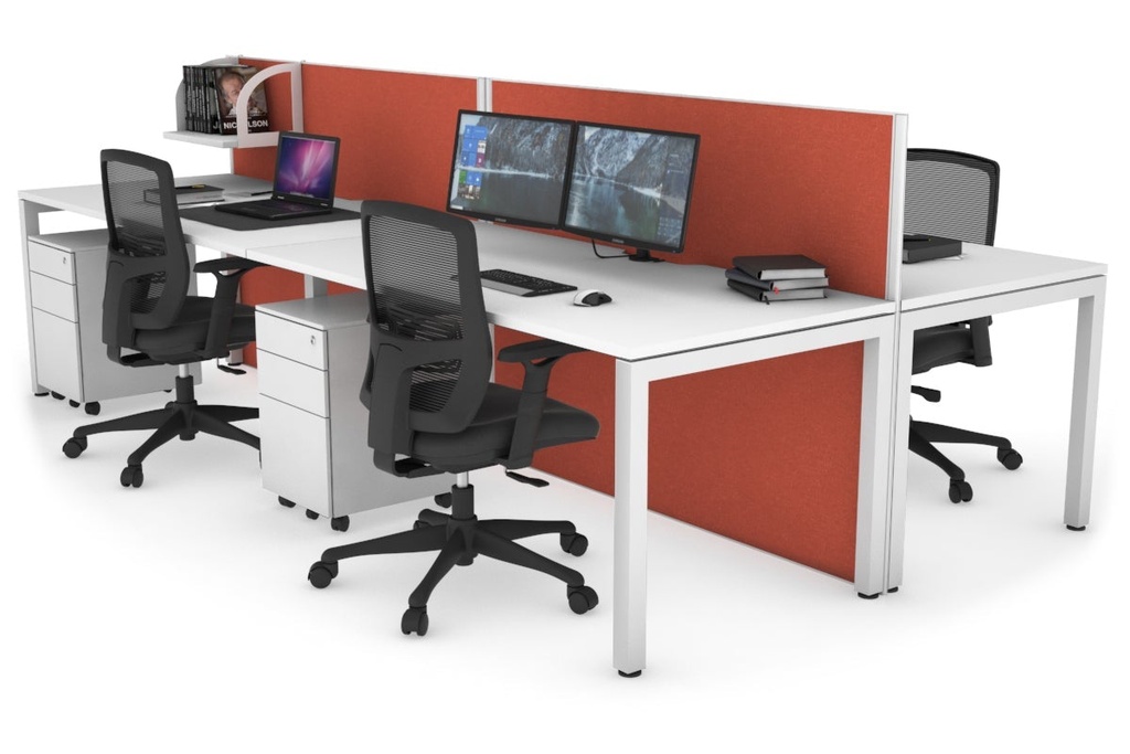 [NONE,HQSB4168.W.WT.GS,NONE|0,2843,0()] Horizon Quadro 4 Person Bench Square Legs Office Workstation [1600L x 800W with Cable Scallop]