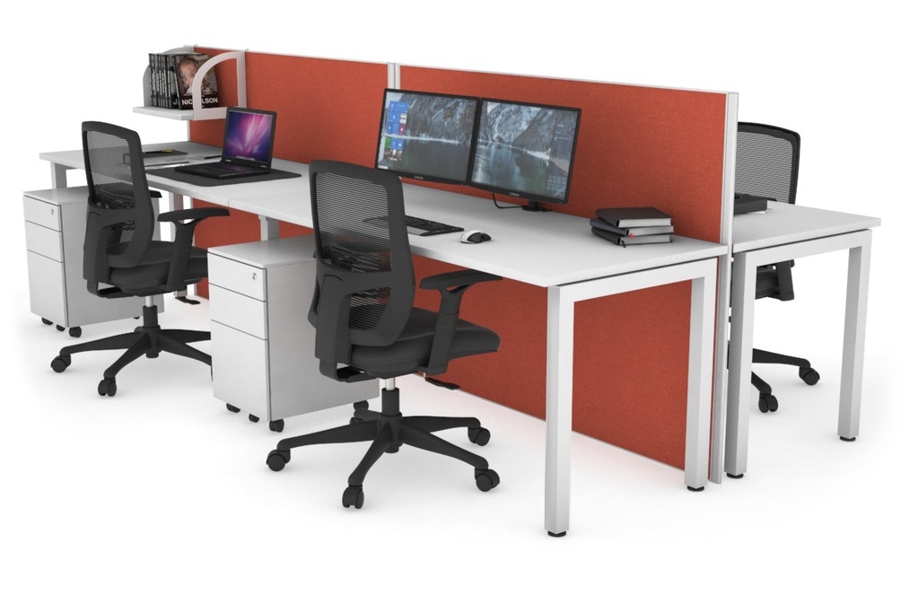 [NONE,HQSB4187.W.WT.GS,NONE|0,2881,0()] Horizon Quadro 4 Person Bench Square Legs Office Workstation [1800L x 700W]