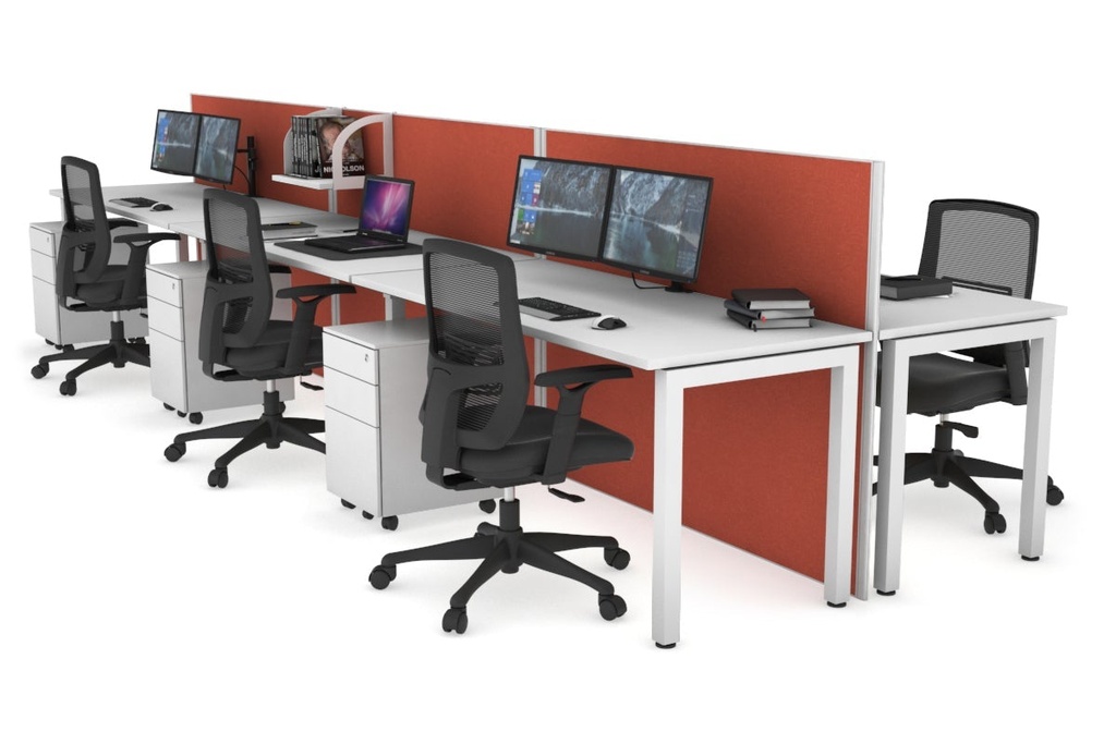 [NONE,HQSB6147.W.WT.GS,NONE|0,4021,0()] Horizon Quadro 6p Bench Square Legs Office Workstation [1400L x 700W]