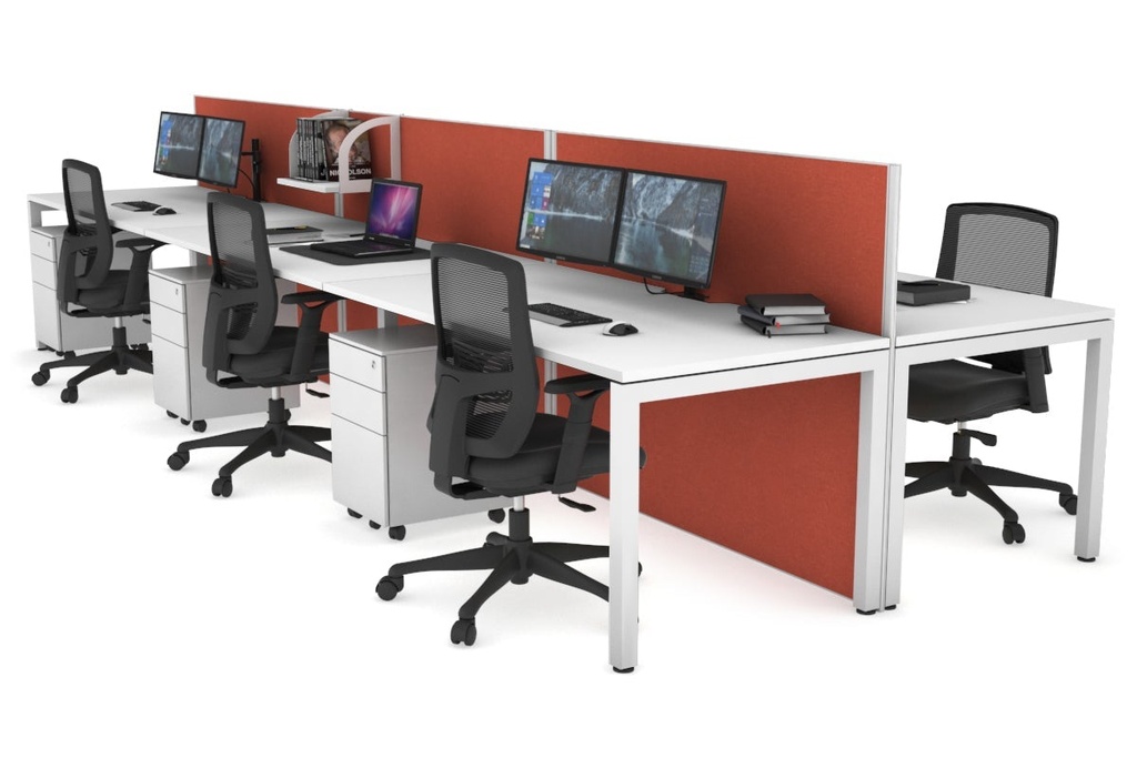 [NONE,HQSB6168.W.WT.GS,NONE|0,4245,0()] Horizon Quadro 6p Bench Square Legs Office Workstation [1600L x 800W with Cable Scallop]