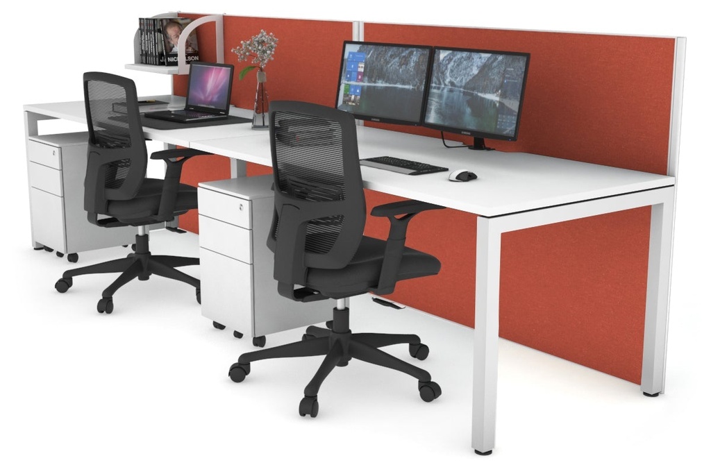 [NONE,HQSR2148.W.WT.GS,NONE|0,1858,0()] Horizon Quadro 2 Person Run Square Legs Office Workstation [1400L x 800W with Cable Scallop]