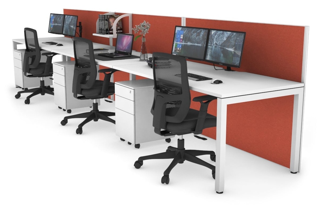 [NONE,HQSR3188.W.WT.GS,NONE|0,3001,0()] Horizon Quadro 3 Person Run Square Legs Office Workstation [1800L x 800W with Cable Scallop]