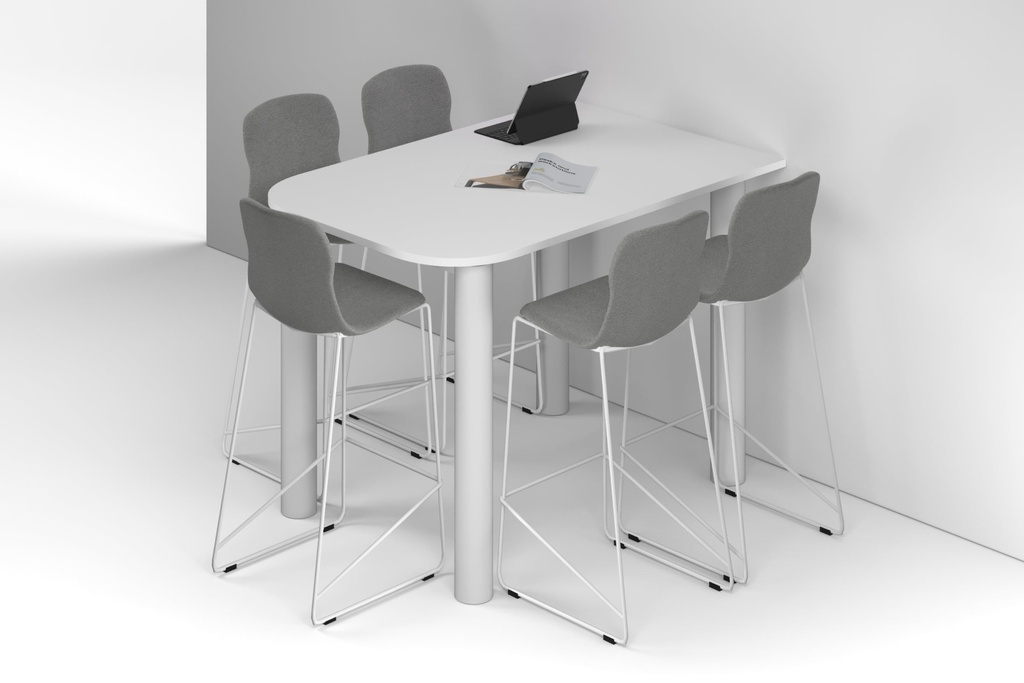 [NONE,QCC1510.W.R.WT|0,838()] Quadro Cylinder Legs Half Counter Table - Large Rounded Corners [1500L x 1000W with Large Rounded Corners]