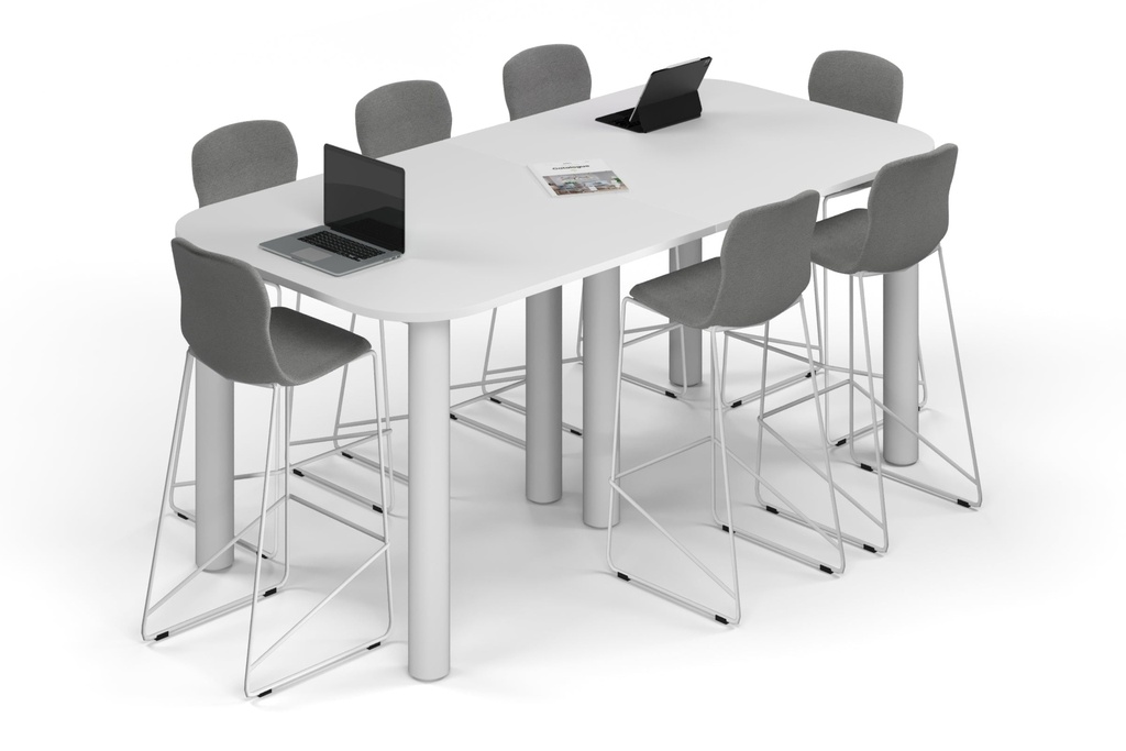 Quadro Cylinder Legs Counter Table - Large Rounded Corners [2400L x 1200W with Large Rounded Corners]
