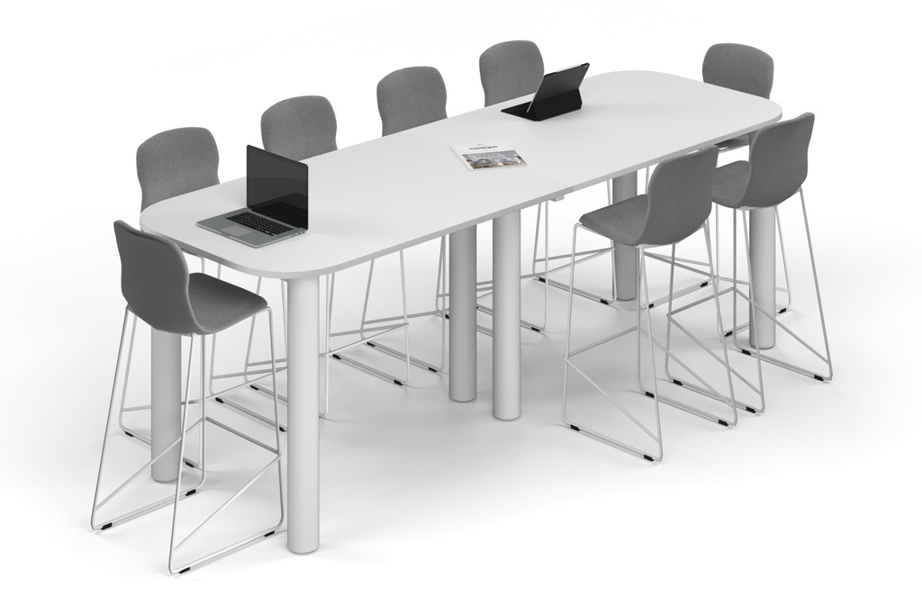 [NONE,QCC3010.W.R.WT|0,1548()] Quadro Cylinder Legs Counter Table - Large Rounded Corners [3000L x 1000W with Large Rounded Corners]